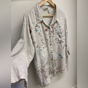 Chico Design Women 100% Linen Multicolor Print 3/4 Sleeves Button UP Size 3（XL）